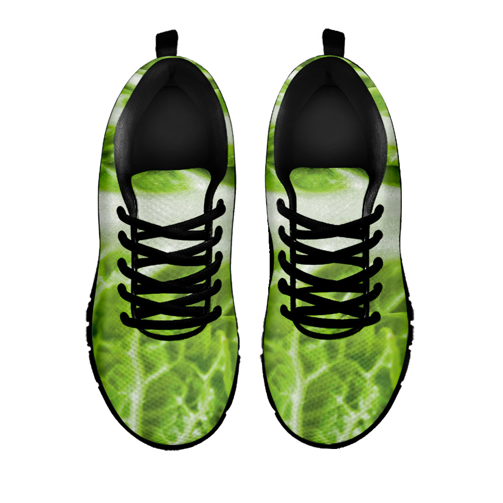 Fresh Cabbage Leaf Print Black Sneakers