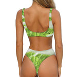 Fresh Cabbage Leaf Print Front Bow Tie Bikini