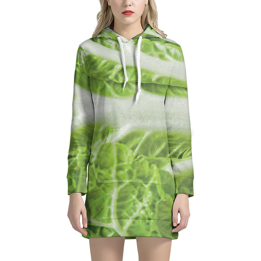 Fresh Cabbage Leaf Print Hoodie Dress