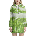 Fresh Cabbage Leaf Print Hoodie Dress