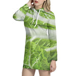Fresh Cabbage Leaf Print Hoodie Dress