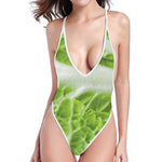 Fresh Cabbage Leaf Print One Piece High Cut Swimsuit