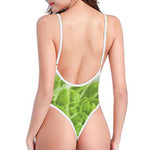 Fresh Cabbage Leaf Print One Piece High Cut Swimsuit
