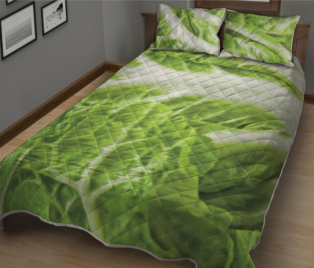 Fresh Cabbage Leaf Print Quilt Bed Set