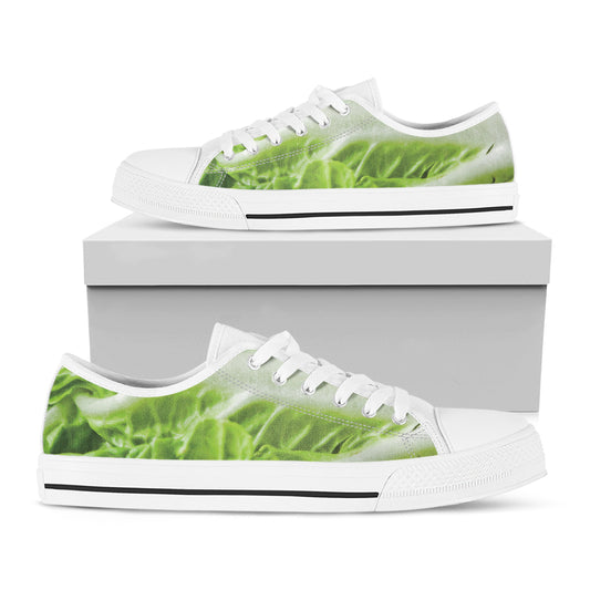 Fresh Cabbage Leaf Print White Low Top Shoes