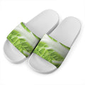 Fresh Cabbage Leaf Print White Slide Sandals