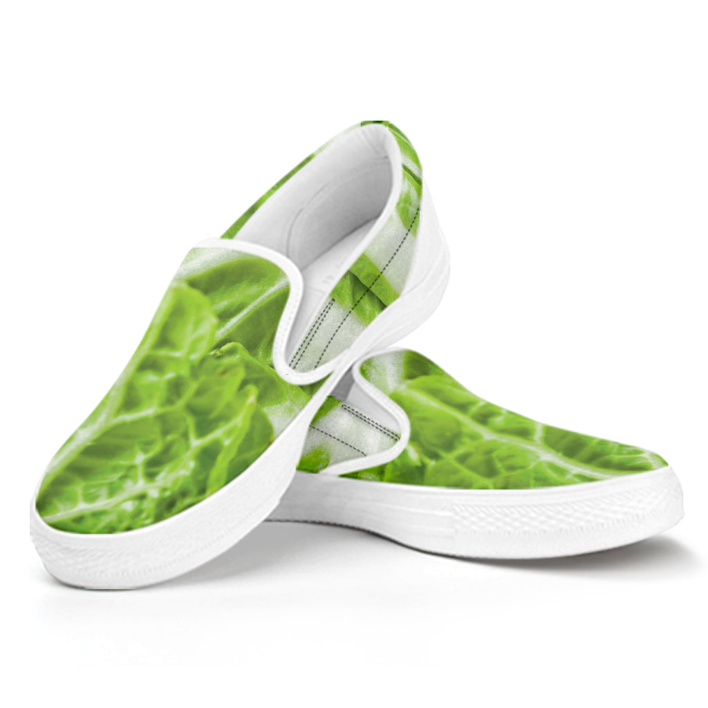 Fresh Cabbage Leaf Print White Slip On Shoes