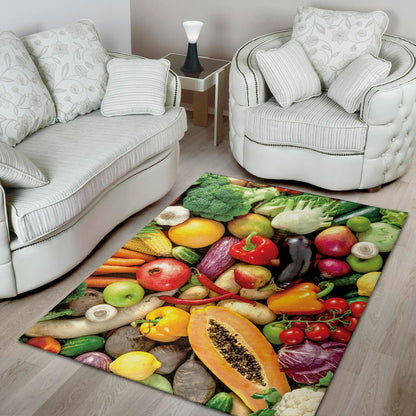 Fresh Fruits And Vegetables Print Area Rug