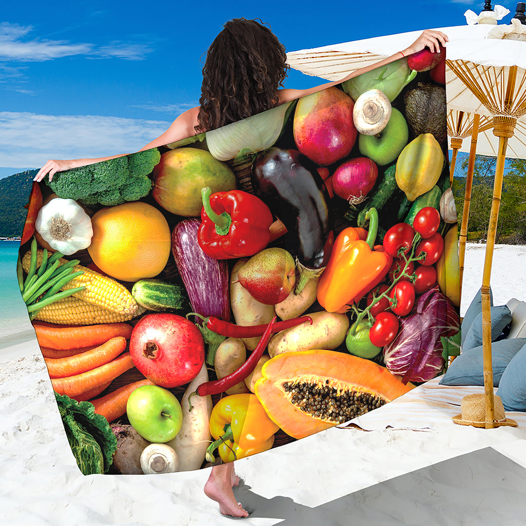 Fresh Fruits And Vegetables Print Beach Sarong Wrap