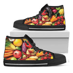 Fresh Fruits And Vegetables Print Black High Top Shoes