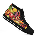 Fresh Fruits And Vegetables Print Black High Top Shoes