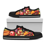 Fresh Fruits And Vegetables Print Black Low Top Shoes
