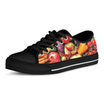 Fresh Fruits And Vegetables Print Black Low Top Shoes