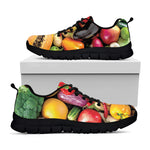 Fresh Fruits And Vegetables Print Black Sneakers