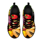 Fresh Fruits And Vegetables Print Black Sneakers