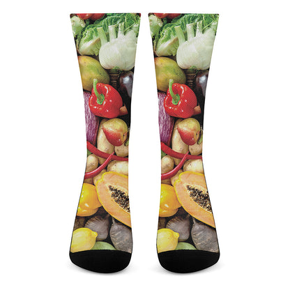 Fresh Fruits And Vegetables Print Crew Socks