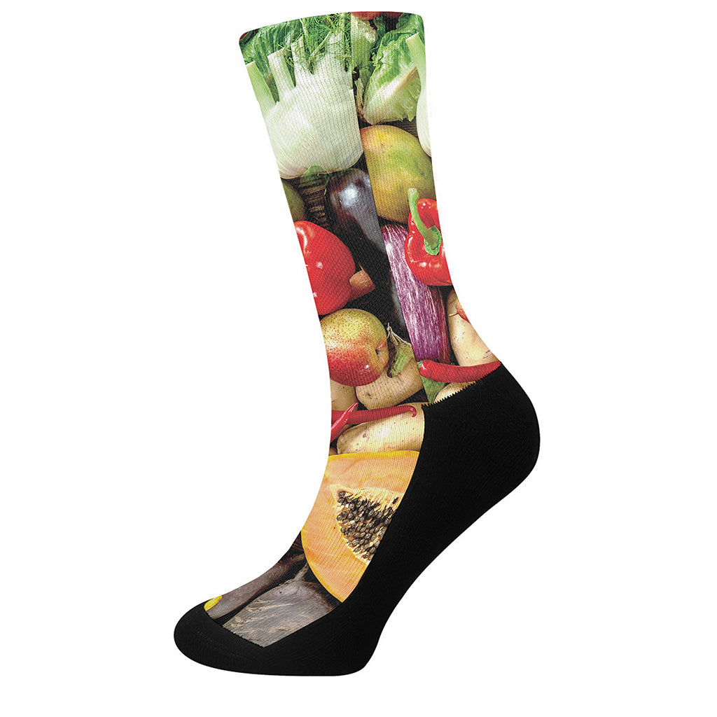 Fresh Fruits And Vegetables Print Crew Socks