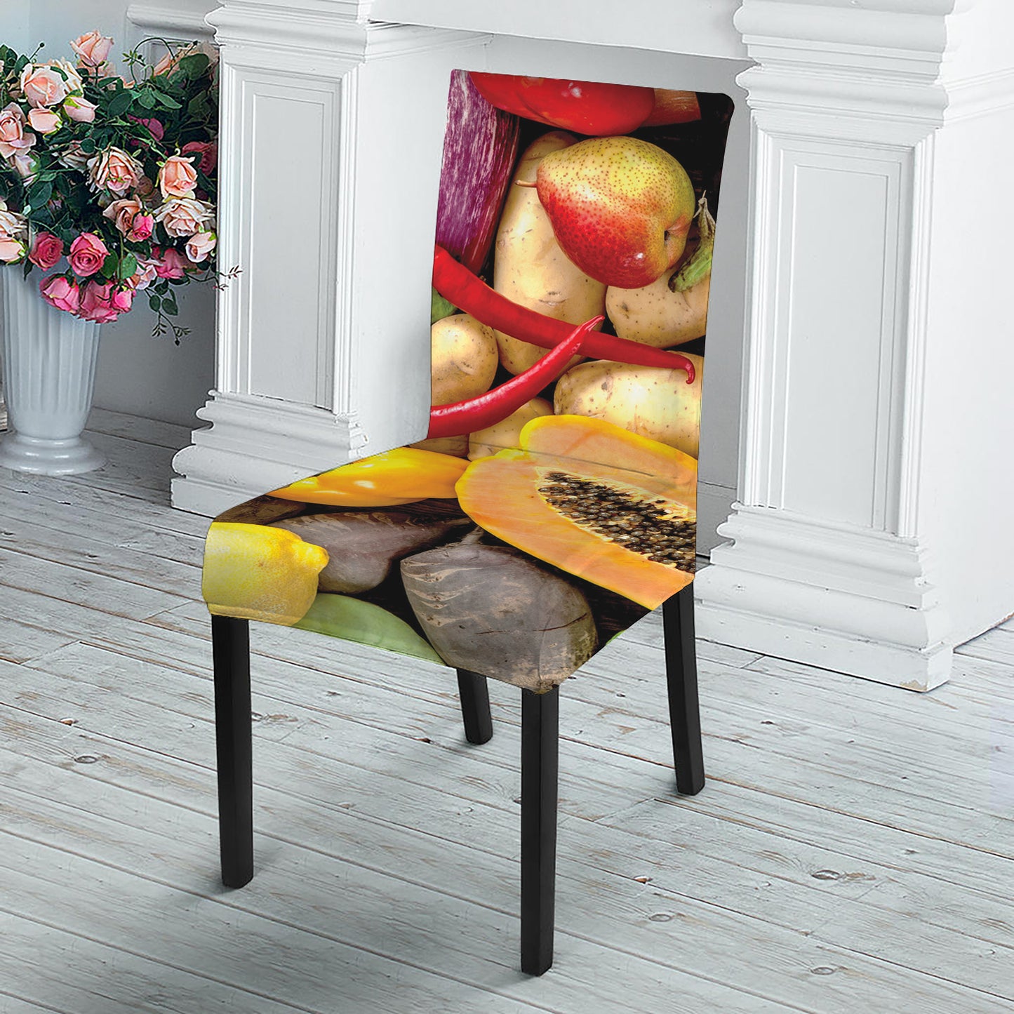 Fresh Fruits And Vegetables Print Dining Chair Slipcover