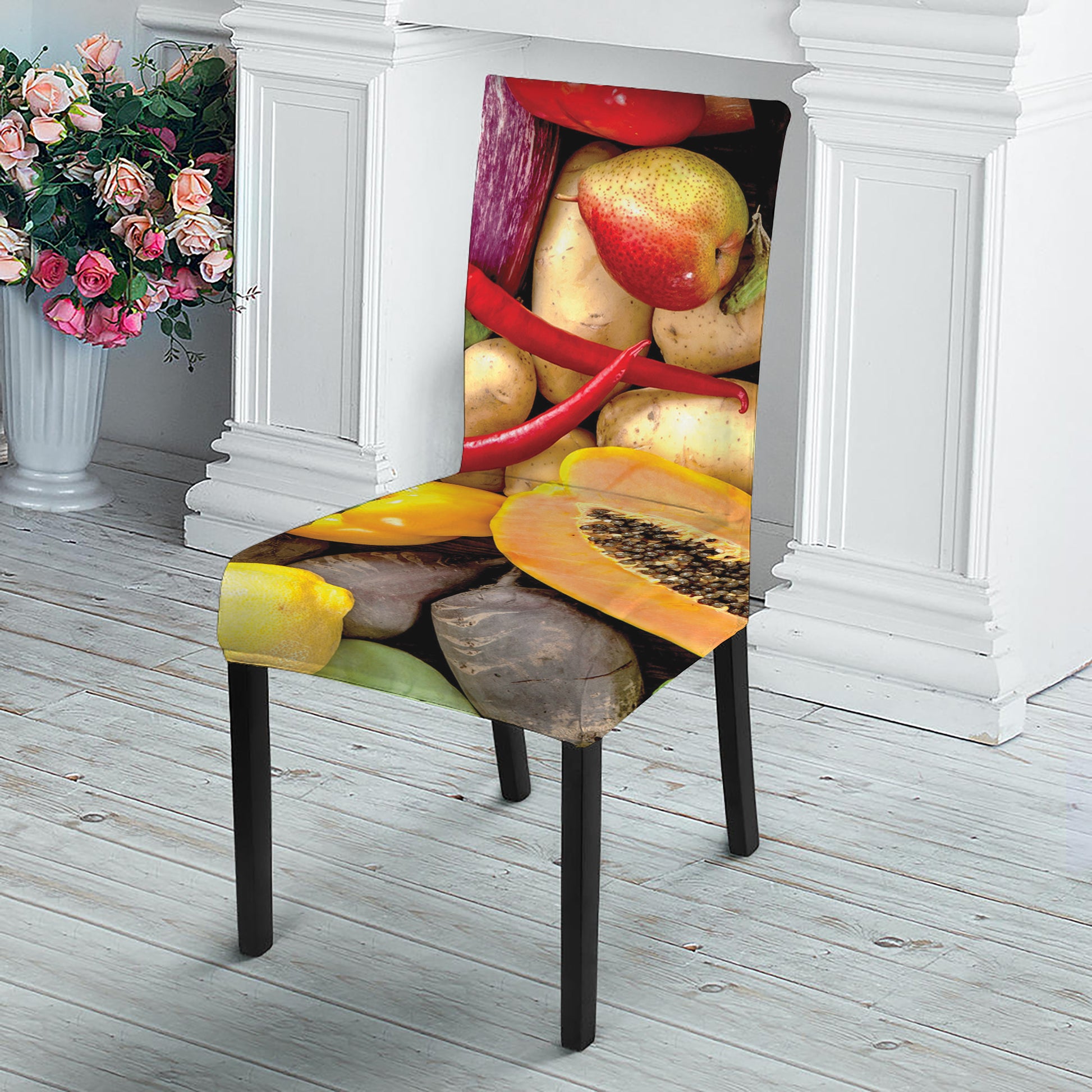 Fresh Fruits And Vegetables Print Dining Chair Slipcover