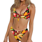 Fresh Fruits And Vegetables Print Front Bow Tie Bikini