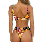 Fresh Fruits And Vegetables Print Front Bow Tie Bikini