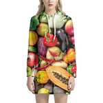 Fresh Fruits And Vegetables Print Hoodie Dress