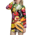 Fresh Fruits And Vegetables Print Hoodie Dress