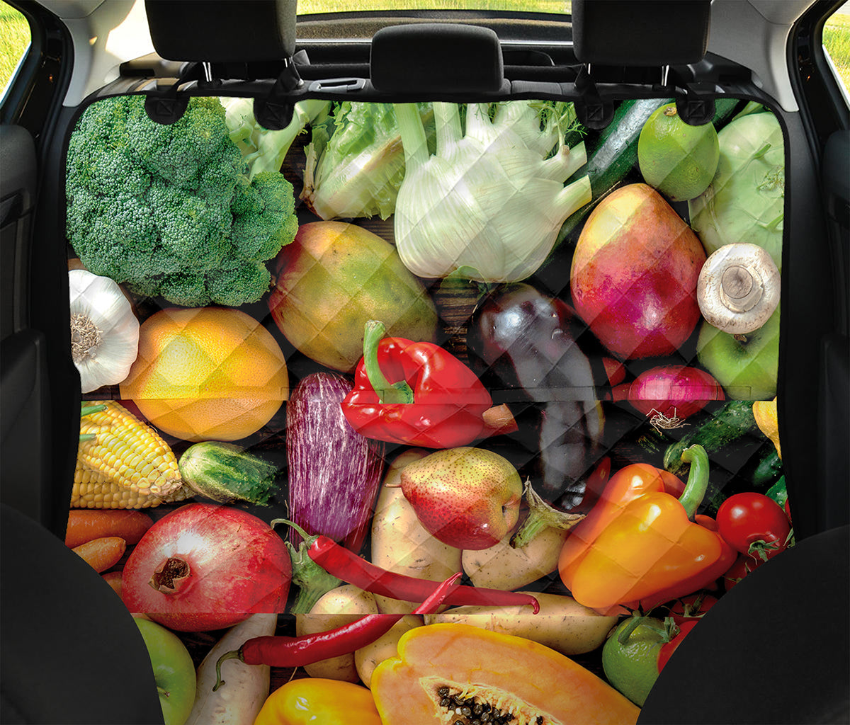 Fresh Fruits And Vegetables Print Pet Car Back Seat Cover