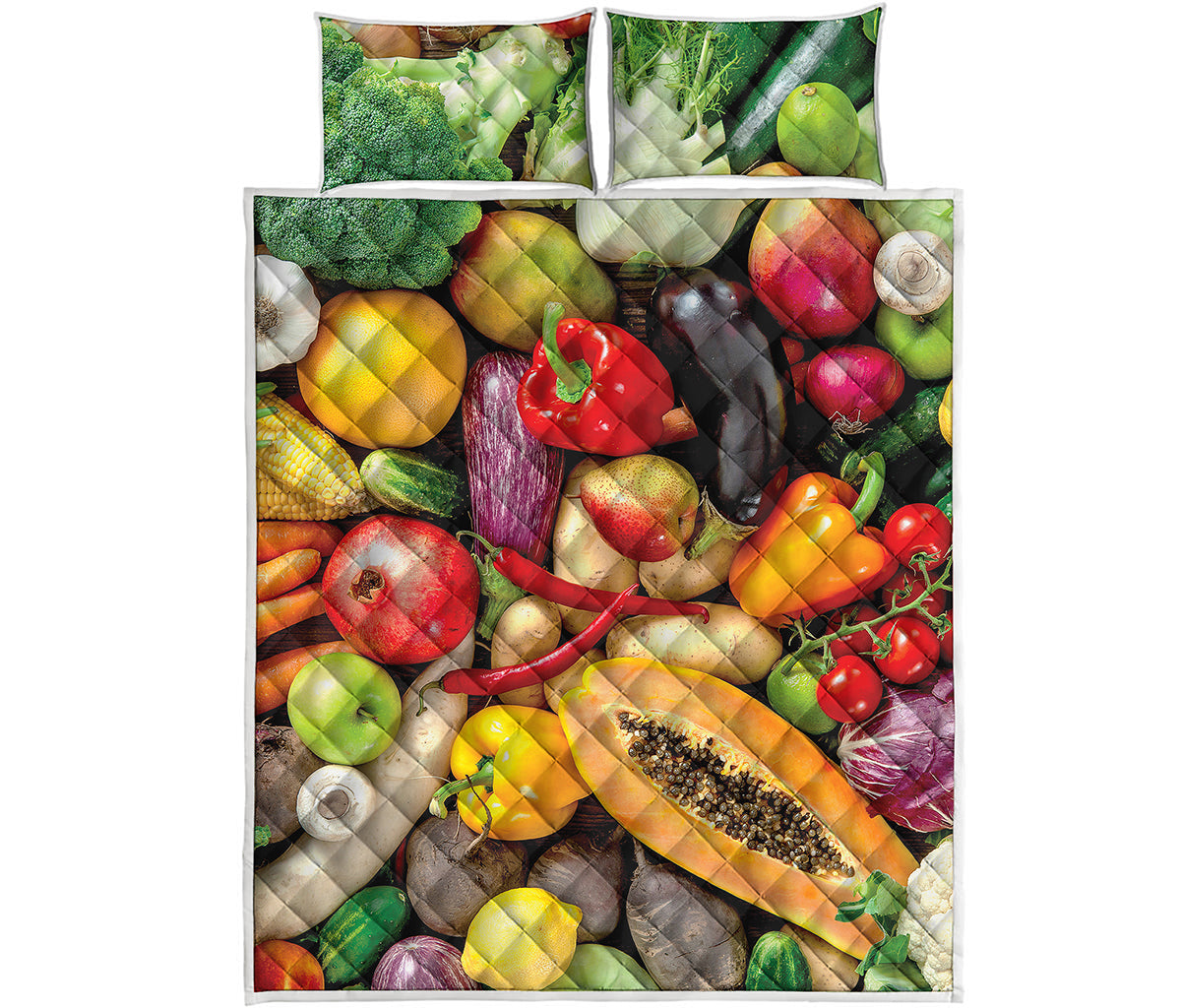Fresh Fruits And Vegetables Print Quilt Bed Set