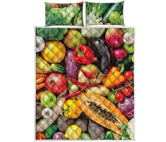 Fresh Fruits And Vegetables Print Quilt Bed Set