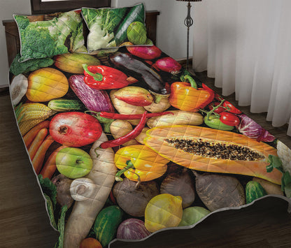 Fresh Fruits And Vegetables Print Quilt Bed Set