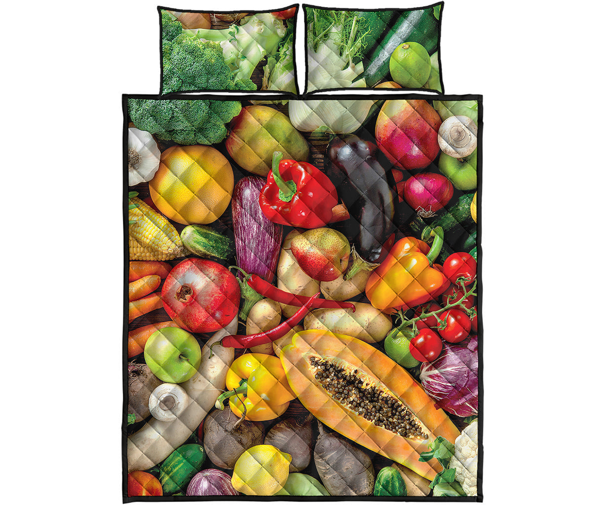 Fresh Fruits And Vegetables Print Quilt Bed Set