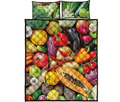 Fresh Fruits And Vegetables Print Quilt Bed Set