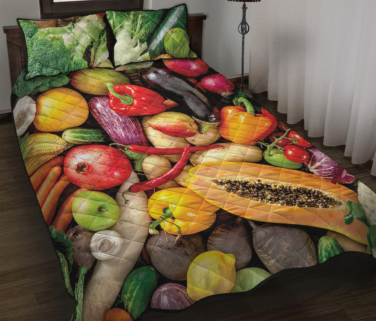 Fresh Fruits And Vegetables Print Quilt Bed Set