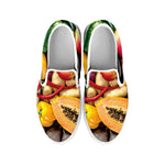 Fresh Fruits And Vegetables Print White Slip On Shoes