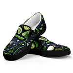 Fresh Green Fruit And Vegetables Print Black Slip On Shoes