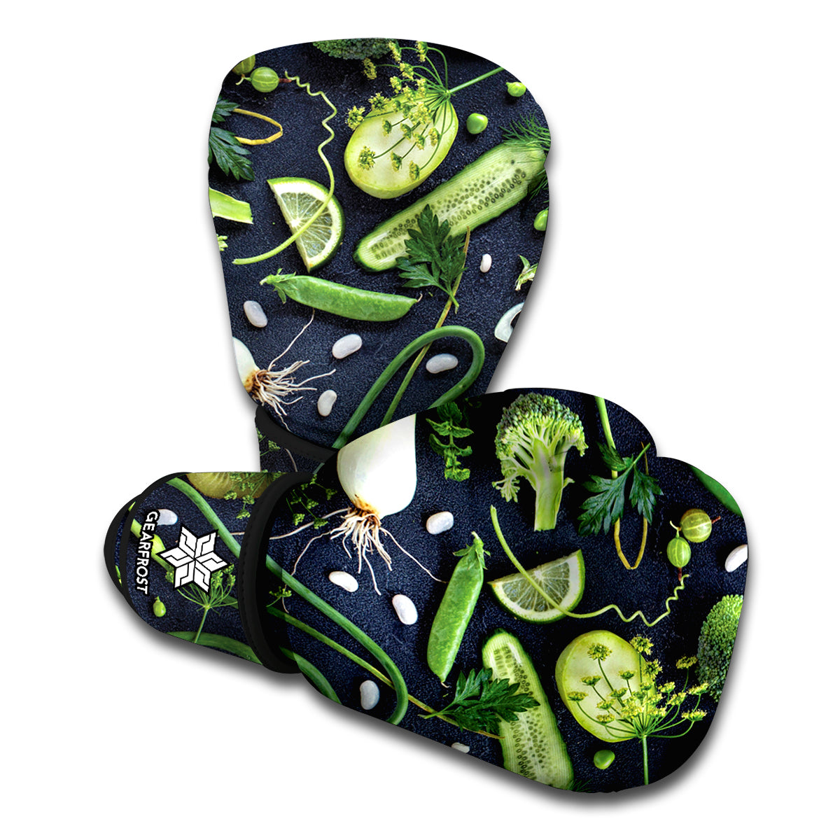 Fresh Green Fruit And Vegetables Print Boxing Gloves