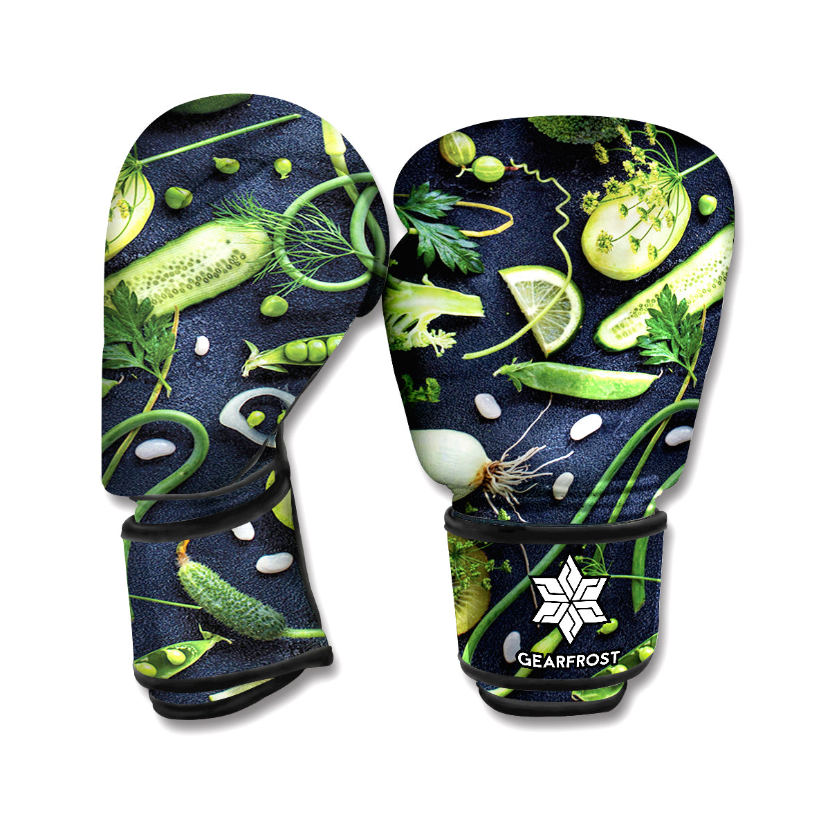 Fresh Green Fruit And Vegetables Print Boxing Gloves