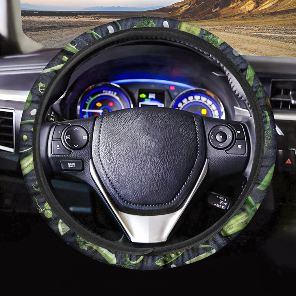 Fresh Green Fruit And Vegetables Print Car Steering Wheel Cover