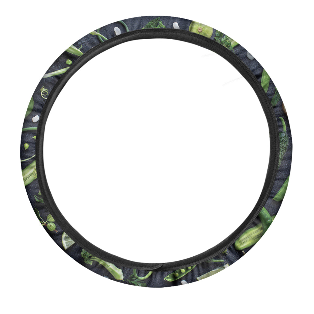 Fresh Green Fruit And Vegetables Print Car Steering Wheel Cover