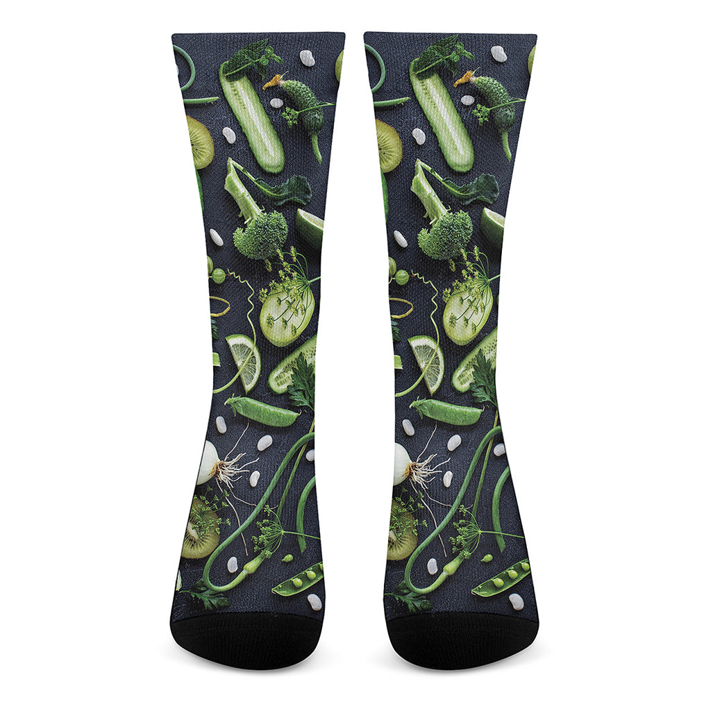 Fresh Green Fruit And Vegetables Print Crew Socks