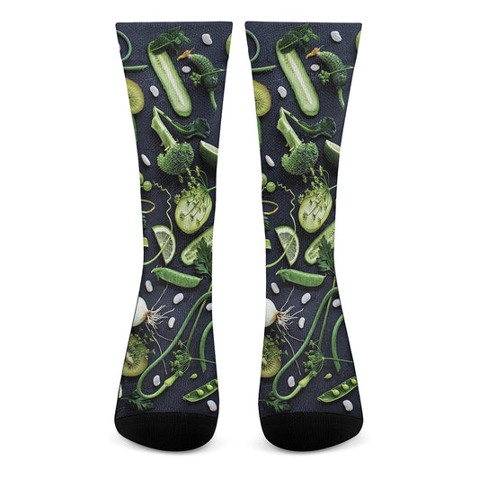 Fresh Green Fruit And Vegetables Print Crew Socks
