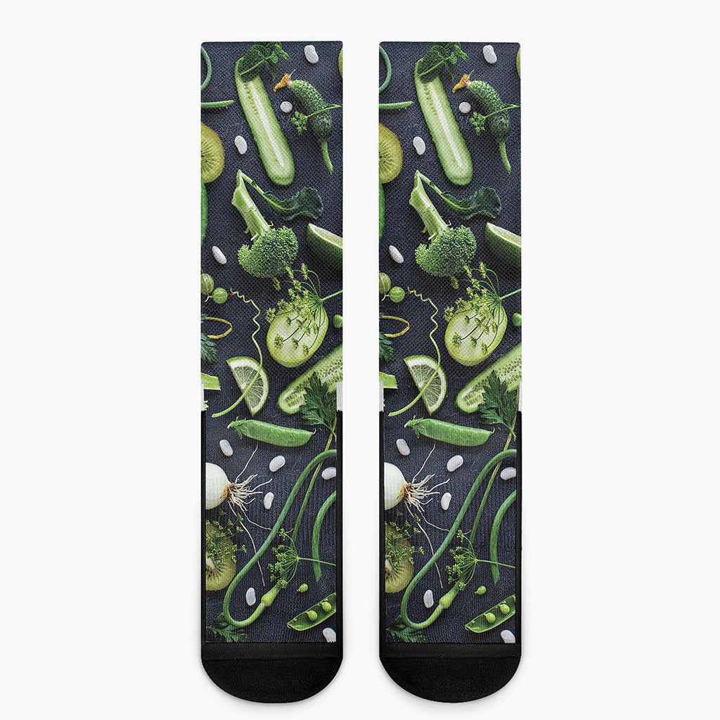 Fresh Green Fruit And Vegetables Print Crew Socks