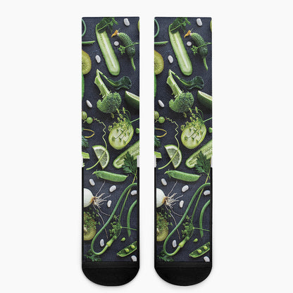 Fresh Green Fruit And Vegetables Print Crew Socks