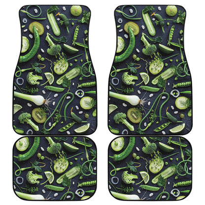 Fresh Green Fruit And Vegetables Print Front and Back Car Floor Mats