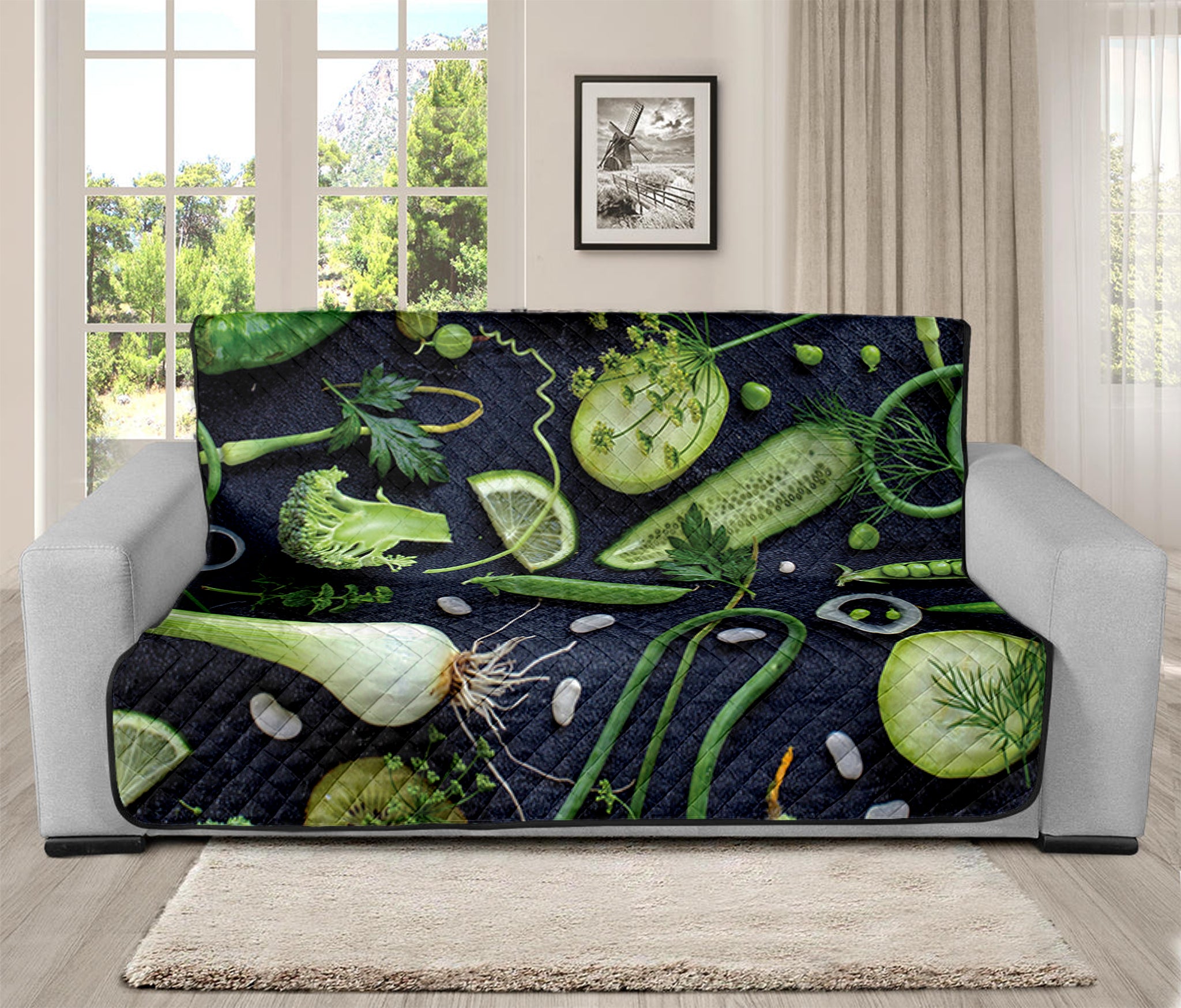 Fresh Green Fruit And Vegetables Print Futon Protector