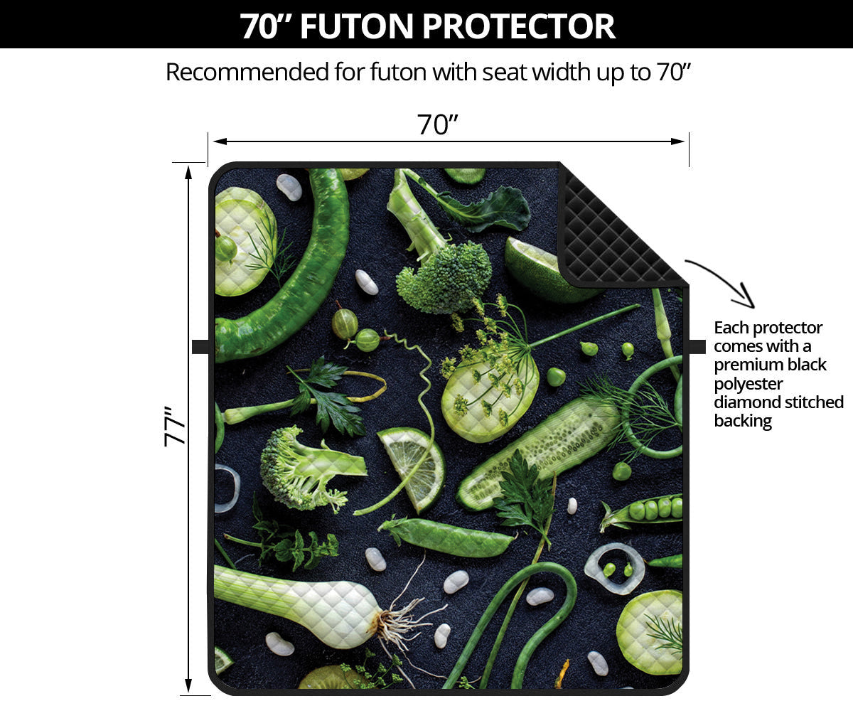 Fresh Green Fruit And Vegetables Print Futon Protector