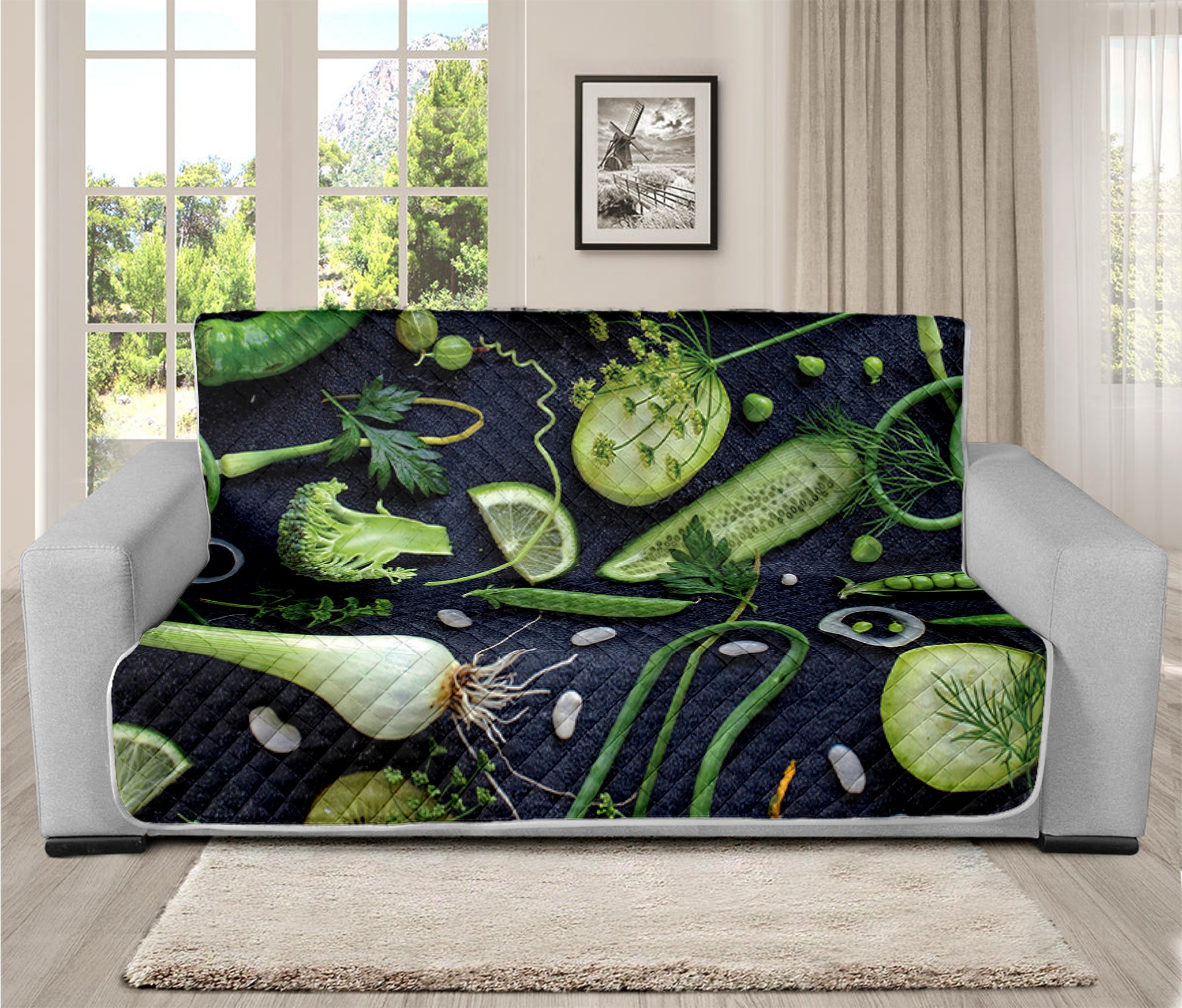 Fresh Green Fruit And Vegetables Print Futon Protector