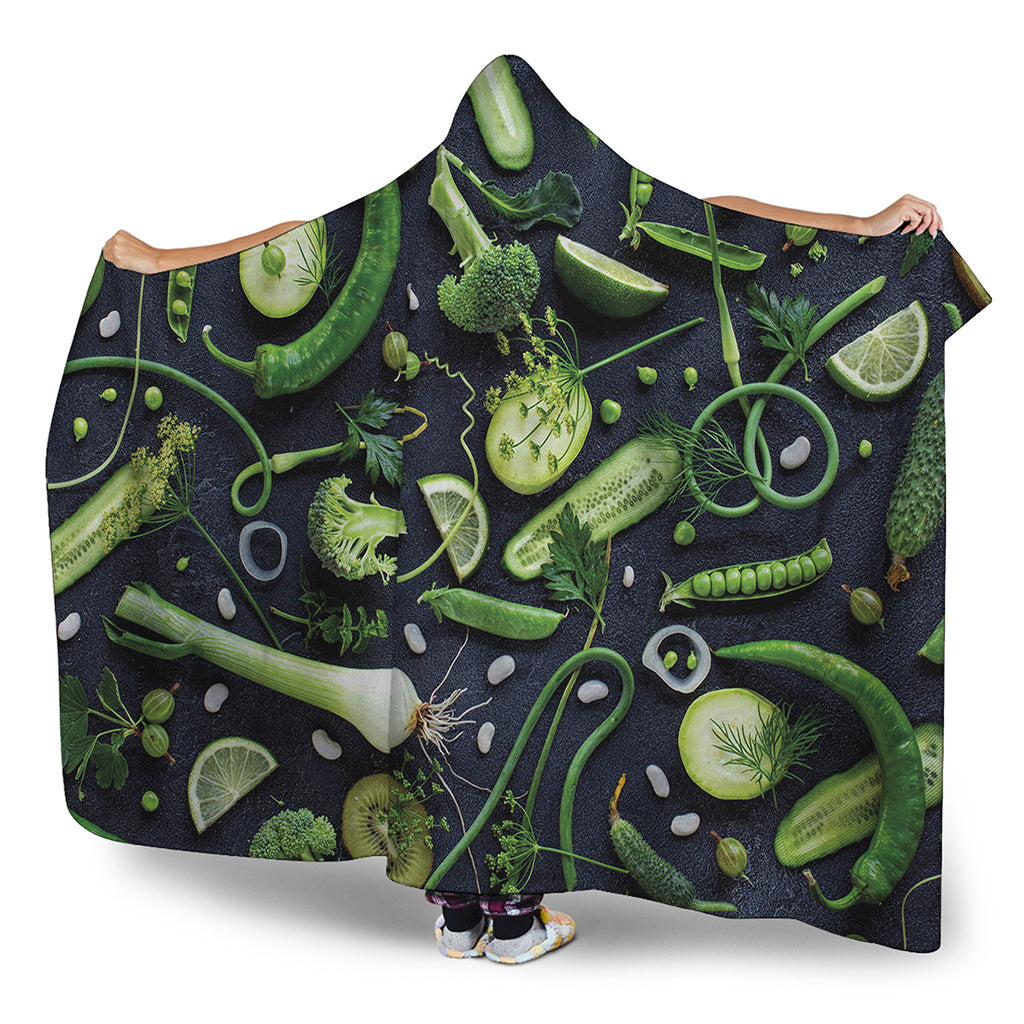Fresh Green Fruit And Vegetables Print Hooded Blanket