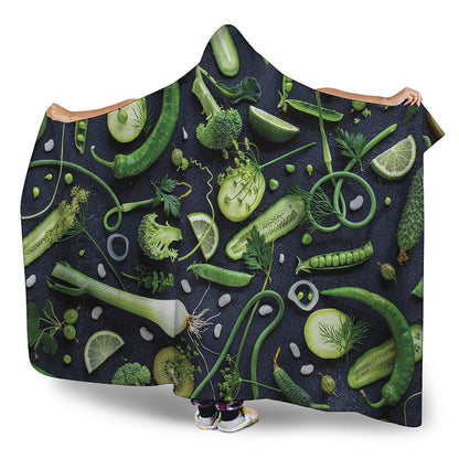 Fresh Green Fruit And Vegetables Print Hooded Blanket